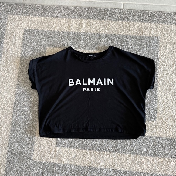 Women's Balmain Black Box Crop T-shirt - Picture 1 of 5